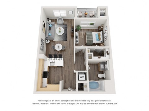 1X1 Floor Plan at 1724 Highland, Los Angeles, CA